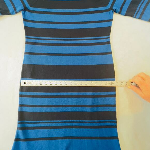 Ann Taylor Knit Dress Just Above the Knee Woman S Blue Stripe Gold Button Detail - Picture 9 of 11